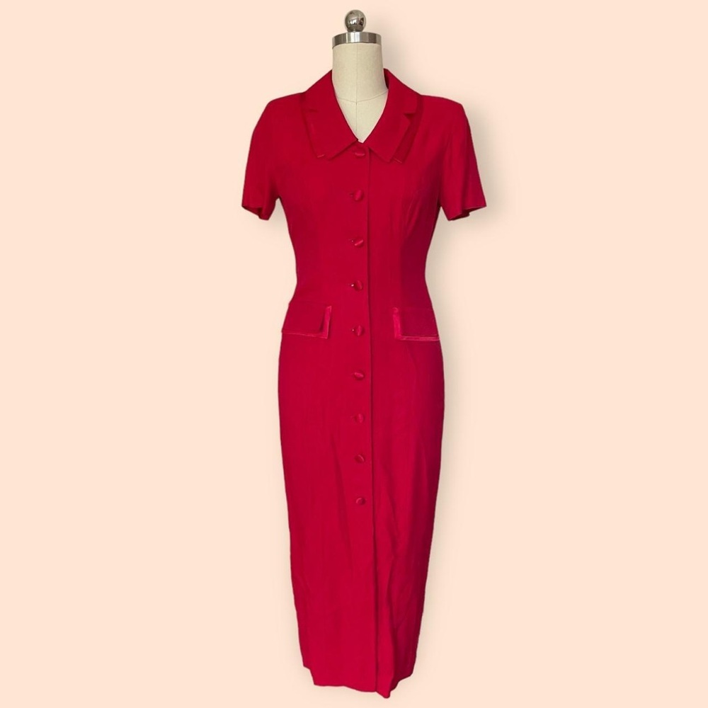 Vintage Scarlet Red 80s/90s Button Down Dress